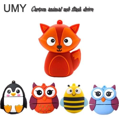 Pendrive cartoon animals usb flash drive pen drive 4GB 8GB 16GB 32GB 64GB cute fox/bee/owl/penguin memory stick lovely gift disk
