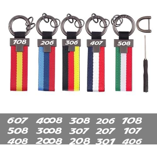 Carabiner Tricolour flag Car leather keychain For Peugeot 106 107 108 206 207 208 301 306 307 308 407 408 508 607 807 1007 2008