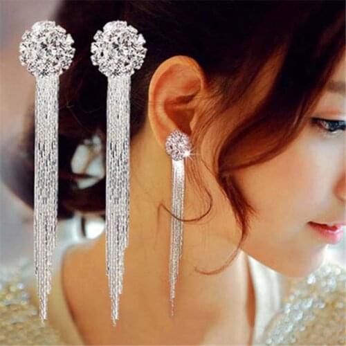 Korean Fashion Jewelry Personality Temperament Crystal Tassel Earrings Bridal Earrings For Women Long Earrings Oorbellen