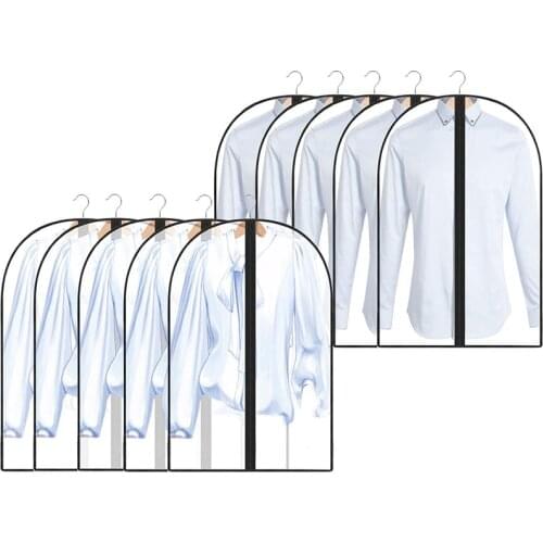 5PCS Home Garment Bags Cover Black Side Breathable Clear Zipper Bags Dust Cover for Closet Clothes Storage Hanging Suit Bags