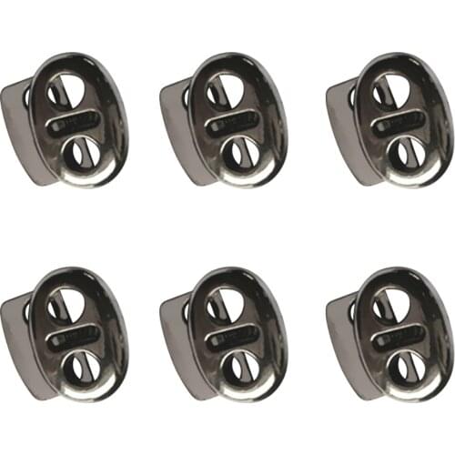 6Pcs Metal Dual Hole Gray Oval Bean Lanyard String Cord Locks Stopper Fastener Slider Toggle Ends Sportswear Shoelace Adjuster