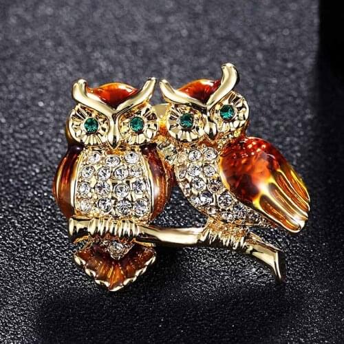 Fashion Mens brooches jewelry cute two owl brooch pin small cartoon birds hijab pins and broaches best hats accessory