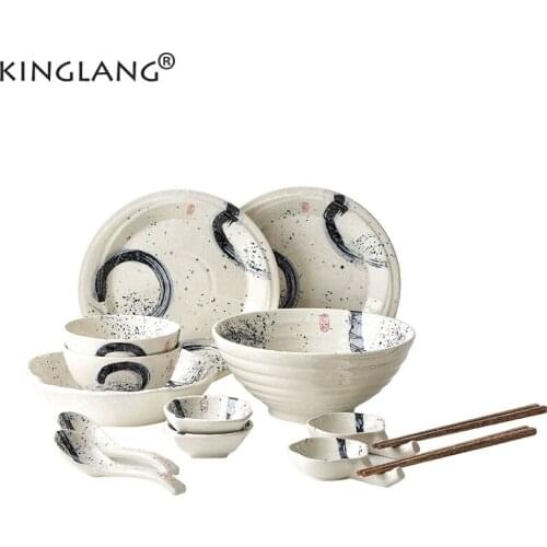 KINGLANG 2/4/6 Person Dinner Set Ceramic Tableware Set Flat Plate Restaurant Hotelware