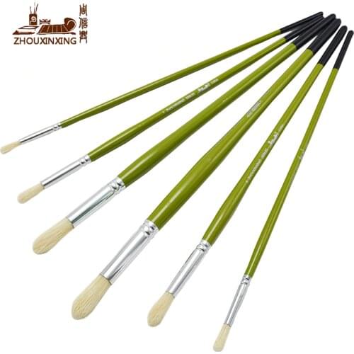 ZHOUXINXING 6pcs/Set Round head pig mane oil paint pen set brush pig bristle peak art supplies Brush Set Drawing Art Supplies