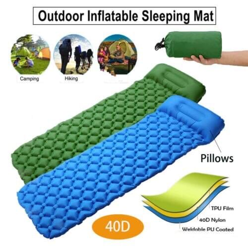 Inflatable Sleeping Pad Camping Mat With Pillow fold air mattress sleeping Cushion Portable Lightweight 3D Pad TPU beach bed