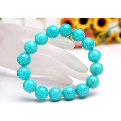 Natural Amazonite Nice Gemstone Stretch Bracelet Round Beads 14 mm AAA