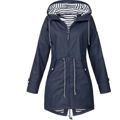 Solid Color Womens Rain Jacket Coat Outdoor Hiking Jackets 2021 Autumn Female Waterproof Hooded Raincoat Windproof Clothes