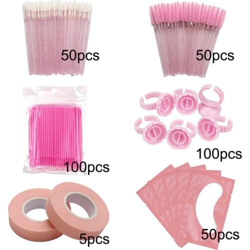 Wholesale Eyelashes Extension Kit Lashes Micro Brush Tape Glue Ring Eye Pad Disposable Mascara Applicator Eyelashes Tool