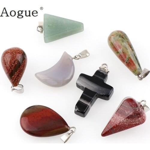 Drop Cross Heart Hexagonal Columns Of Natural Stone Pendant Necklace Tapered Section Crystal Pendant Gem Stone Charm Pendants