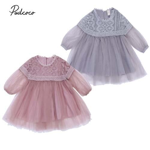 Pudcoco 2018 Toddler Baby Girl Dress Princess Lace Long Sleeve Tulle Party Pageant Bridesmaid Formal Dress Outfit Clothes 3M-3Y