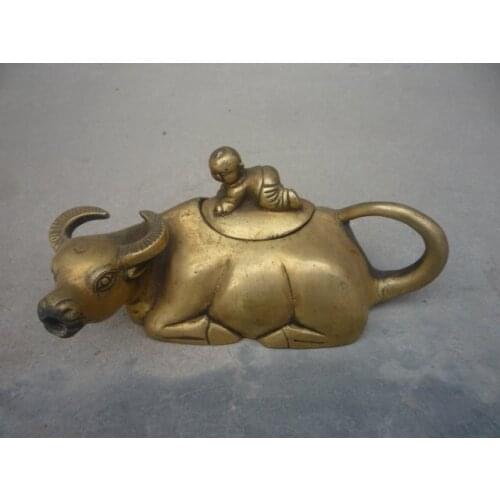 Rare old Qing Dynasty copper Flagon/Teapot,wonderful design, Children riding cow, with mark,Decoration,Free shipping
