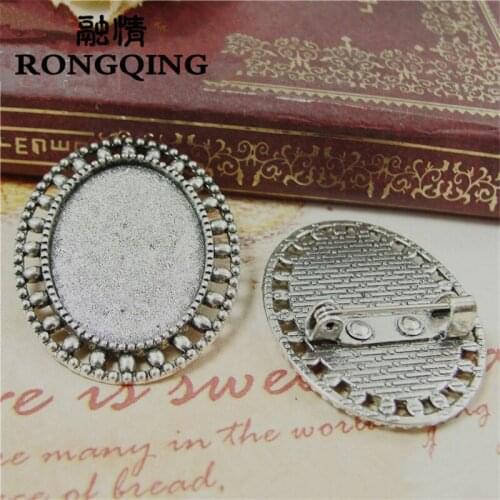 RONGQING 20pcs/lot Antique Silver 25*18MM Circular Oval Brooch Settings DIY Accessories