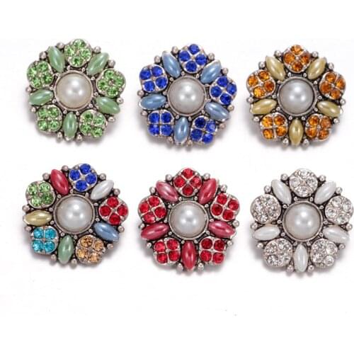 2017 New Arrivals 6pcs/lot Opal Rhinestone Pattern Buttons 18mm snap button Jewelry Faceted Snaps Fit Snaps Jewelry KZ0344