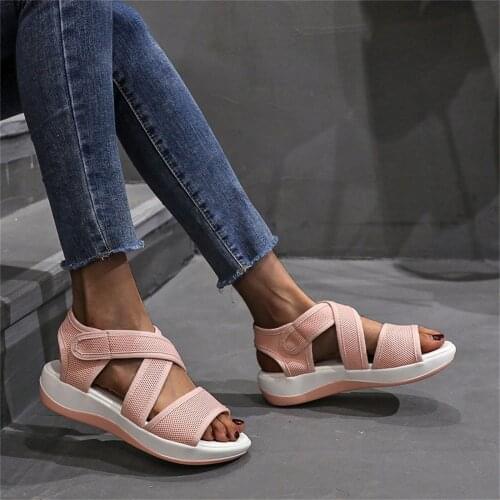 Hook&loop Slingback Platform Shoes WomenS Mesh Cross Sandals One-Strip Outer Wear Casual Sports Beach Sandals zapatos mujer
