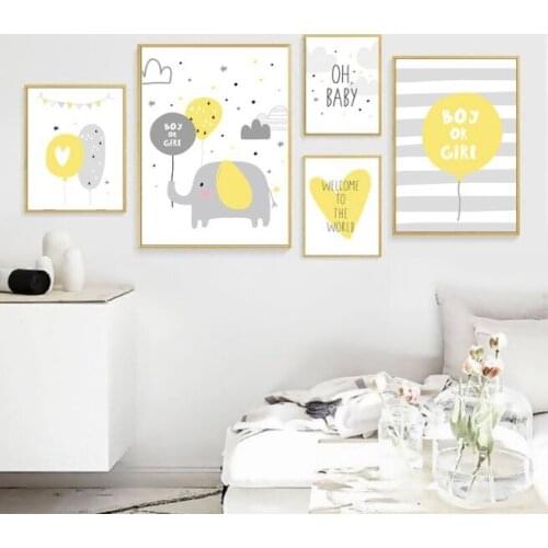 Nordic Modern Cartoon Love Elephant Decorative Painting Canvas Painting Oil Wall Art Kindergarten Nursery Style Animal Print