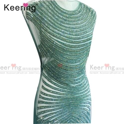 Keering large Size Hand-made Rhinestone bodice applique For evening dress WDP-083