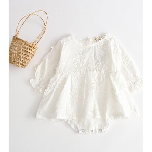 0-3T Newborn Toddler Baby Girl Princess embroidered Romper Long Sleeve Easter Costume Cute Baby Birthday Clothes white jumpsuit