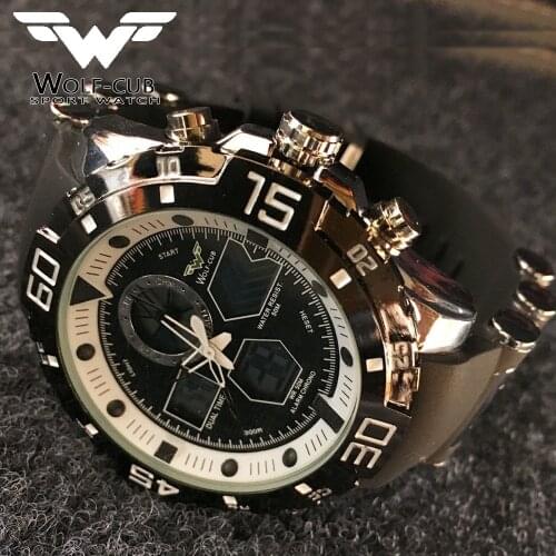 WOLF-CUB 6 color Sport Watch Brand Auto Date Day LED Alarm Black Blue Silicone Band Analog Quartz Military Men Digital Watches