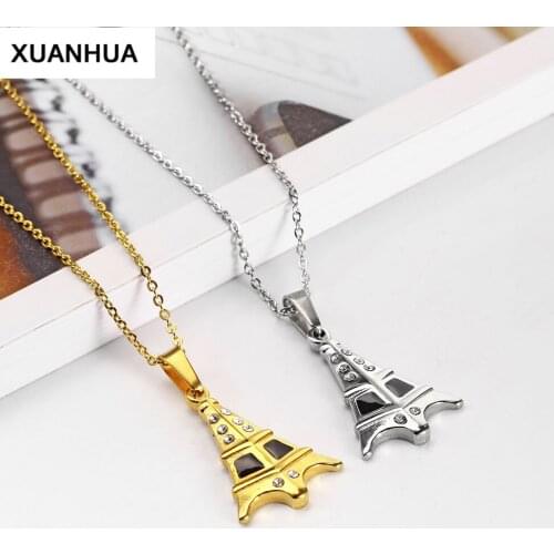 XUANHUA crystal necklace stainless steel woman unusual goods valentines day Eiffel tower accessories fashion jewelrychain