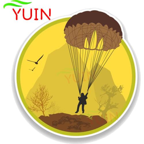Funny Thrill Seeker Parachuting Car Sticker Cartoon Style Art Decals Fashion PVC Decoration Motorcycle Waterproof Decal 14*13cm