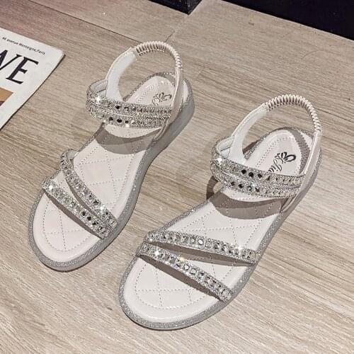 Rhinestone Fairy Style Beach Shoes 2021 Summer New Ins Fashion Flat Roman Style Shoes Comfortable Platform Sandals for Women