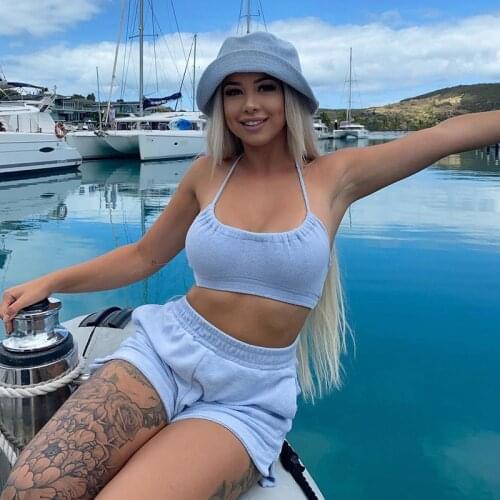 QuanRun Casual Women 2 Piece Set Sleeveless Halter Strapless Crop Top+Loose Sexy Pants Femmal Solid Tracksuits Streetwear 2021