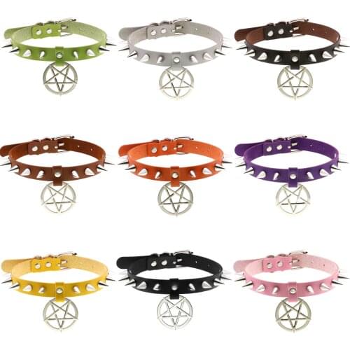 Gothic Pentagram Pendant Rivet Leather Choker Egirl Statement Necklace for Women Sexy Collar Nightclub Harajuku Goth Jewelry