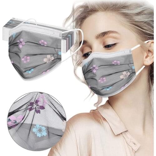 50pc Disposable Floral Masks For Women Girls Elegant Mesh Face Masks 4ply Protective Masque Mascsrillas Cosplay Decoration