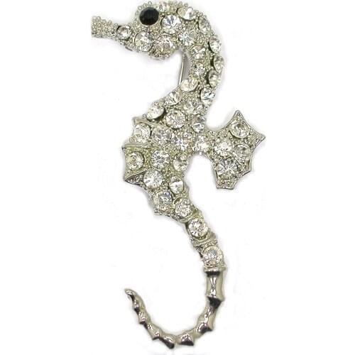 12pcs/lot Wholesale Fashion Brooch Rhinestone Seahorse Pin brooches Jewelry gift C102207