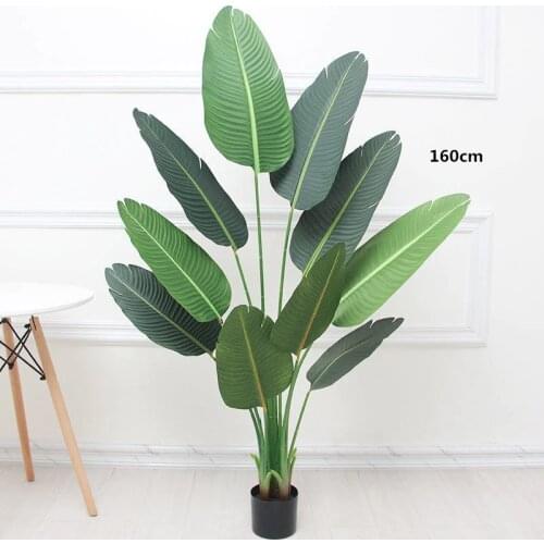 160cm10 Fork Large Artificial Banana Tree Plants Green Plastic Palm Tree Indoor Fake Big Leaves Potted Hotel Office Home Decor
