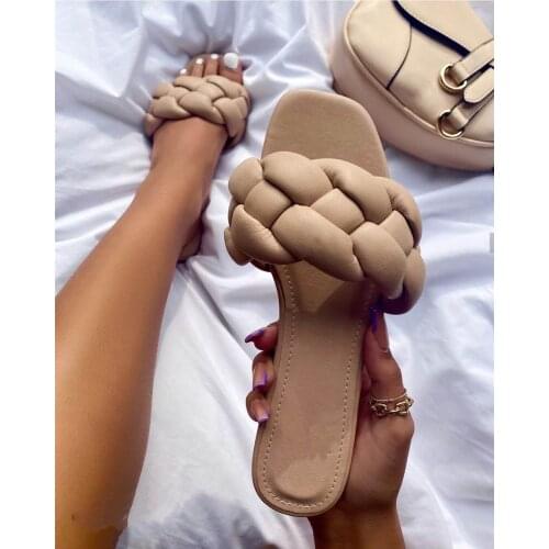 2021 Fashion Flat Slippers Women Weave Slides Sandal Ladies Mules Outdoor Beach Lady Shoes Woman Home Slippers Female Flip Flops