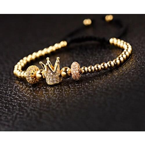 OIQUEI 2019 Luxury Copper Bead CZ Bracelets Set Men Women Charms Lovers Jewelry Cubic Micro Pave Crown Skull Adjustable Bracelet
