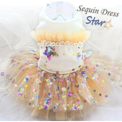 Free Shipping Handmade Champagne Colored Stars Lace Tulle Skirt Dog Clothes Pet Wedding Prom Dresses Cats Apparel Poodle Yorkie