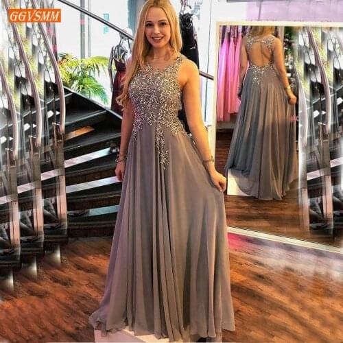 Romantic Boho Chiffon Prom Dresses Long 2020 Sequined Lace Applique A Line Formal Prom Gowns Backless Beach Evening Party Dress
