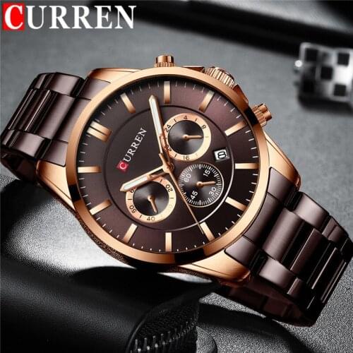 CURREN Chronograph Man Wristwatch Sport Military Male Clock Top Brand Luxury Coffee Gold Stainless Steel Men Quartz Watch 8358