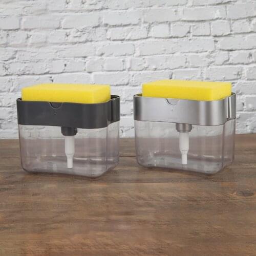 Soap Dispenser Soap Pump Sponge Caddy New Creative Kitchen 2-in-1 Manual Press Liquid Soap Dispenser With Washing Sponge