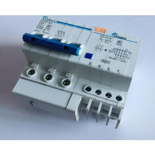 DZ47-63 DZ47LE 3P+N circuit breaker household Earth Leakage protector 16A 20A 25A 32A 40A 63A
