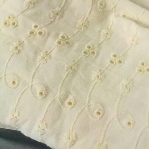 Stretch Lace Fabric Eyelet Knitted Fabrics Cotton/Spandex Jersey Embroidered Lace Milk White and black 130cm wide