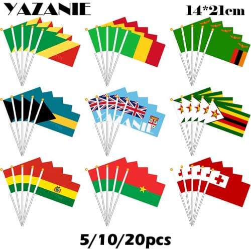 YAZANIE 14*21cm 5pcs The Republic of Congo Mali Zambia Bahamas Fiji Zimbabwe Bolivia Burkina Faso Tonga Small Printed Hand Flag