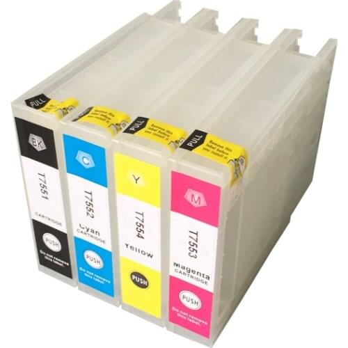 4Pcs/Lot New Refillable Cartridge T7551- T7554 For Epson Workforce Pro WF-8010DW 8090DW 8590DWF With Epson Workforce Chip Reset