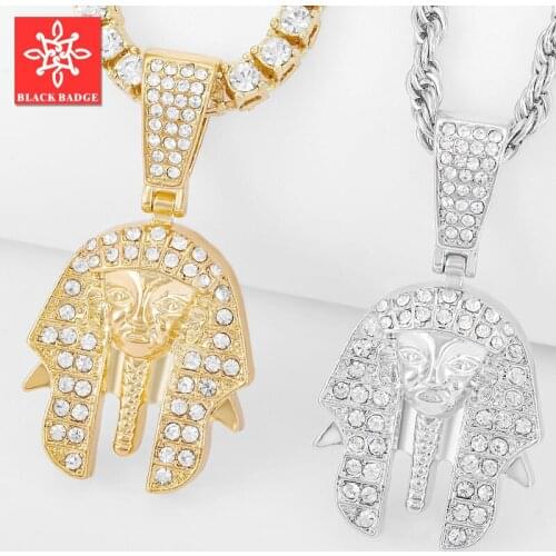 Classic Egyptian Pharaoh Head Pendant Tennis Necklace Hip Hop Cuban Chain Hip Hop Jewelry Fashion Mens Gifts Wholesale