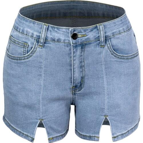 Quanss 2021 Summer Fashion High Waist Split Elastic Denim Shorts Womens Blue Mini Jeans Elegant Hot Pants
