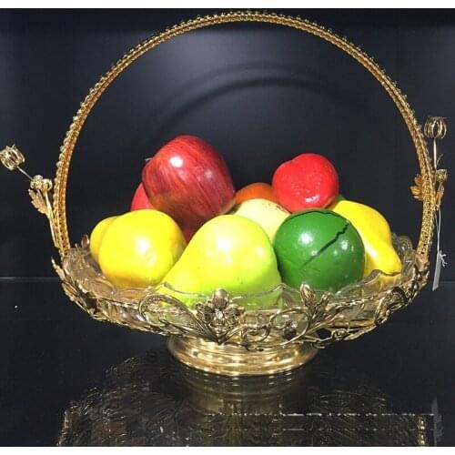 Wedding Basket European style metal glass flat fruit plate with diamond decoration Hotel KTV fashion luxury food plate