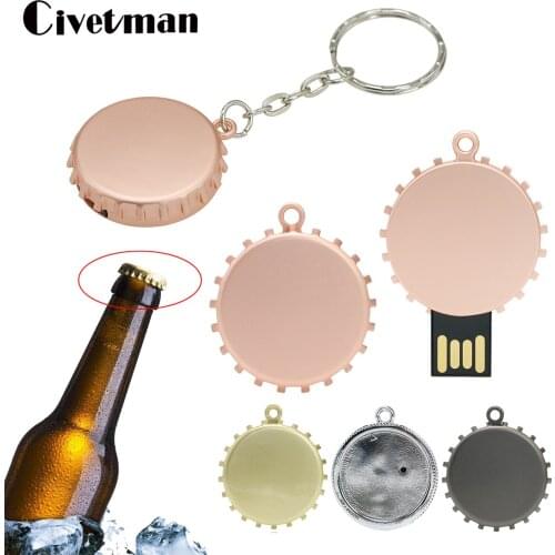 Pen Drive Metal Beer Bottle Cap USB Flash Drive 8GB 16GB 32GB 64GB 128GB USB2.0 Memory Stick 256G Pendrive Cle USB Memories Disk