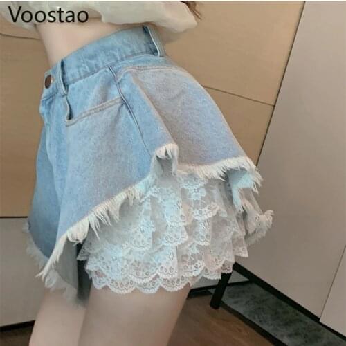 Sweet Lolita Style Lace Shorts Summer Women Harajuku Chic High Waist Denim Short Pants Female Streetwear Sexy Punk Hip Hop Jeans