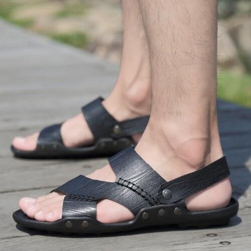 Mens Fashion Sandals Leather Sandal for Man slip on outdoor breathable Comfortable casual Durable Summer Outddoor Shoes