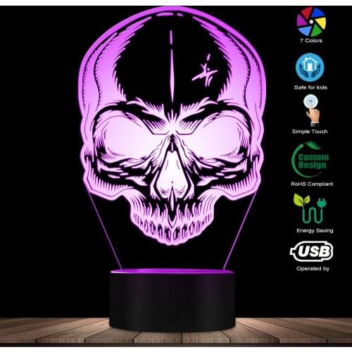 Horror Skull Head Desk Lighting Art Death Bone Skeleton Color Changing Night Lights Halloween Bedroom Decorative LED Table Lamp
