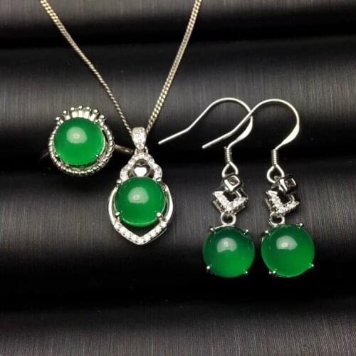 Natural green chalcedony set, new design, beautiful color, professional natural gem shop, 925 silver