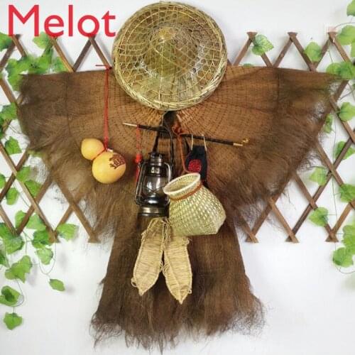 Wearable Straw Raincoat Bamboo Straw Sandals Fish Basket Antique Style Agritainment Decoration Vintage Palm Clothing Old Objects