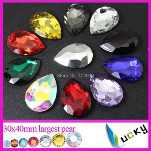 2015 New largest size 12pcs 30x40mm Pear shape crystal fancy rhinestones point back glass strass coating colors mix color